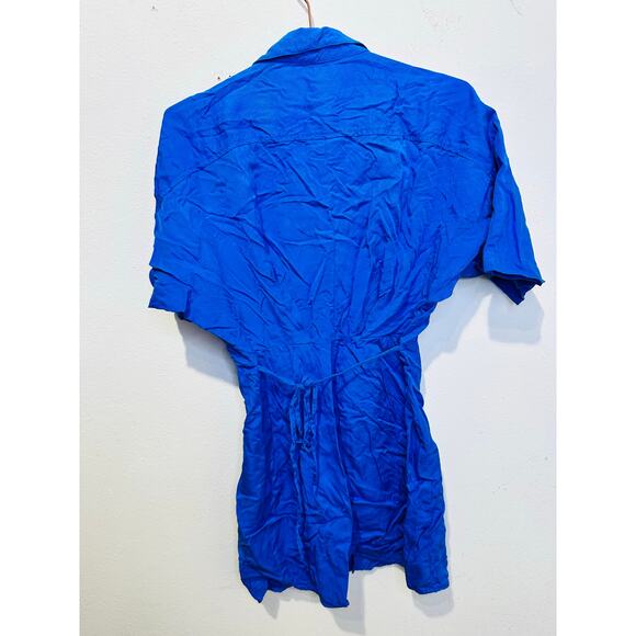 THAKOON Women's Blue Button Front Collared Tie Waist Mini Shirt Dress Size 6 - Picture 5 of 9